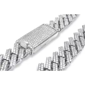 Fully <b>Iced</b> Out Cuban Link <b>Chain</b> in White Gold with Round Cut Diamond Trendy Hip Hop Style Gift India Verified Supplier - Product Image 3