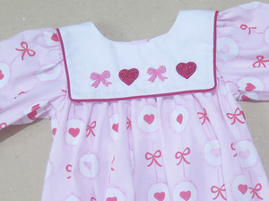 Hand-embroidered Breathable Eco-Friendly Sweet Print Knee-Length <b>Dress</b> <b>for</b> <b>Girls</b> Cute <b>pink</b> Bows Heart Details Button <b>for</b> Spring - Product Image 3