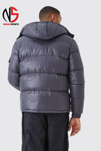 Chaqueta Acolchada con Capucha de Poliéster Brillante, Diseño Personalizado, Color Gris, Resistente al Viento, Cálida para Invierno, con Bolsillos - Product Image 4