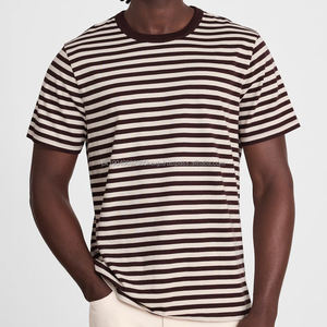 Camiseta de Manga Corta para Hombre, Camisetas a Rayas, Camiseta de Cuello Redondo de Verano, Camiseta de Algodón Orgánico, Camisetas Sostenibles - Product Image 1