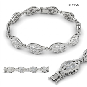 Modern Trendy Vintage 18K Solid White Gold Tennis Bracelet Baguette Diamond Leaf Shape for Women Anniversary Party Claw Setting - Product Image 6