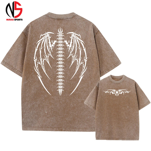 Men's <b>Acid</b> Washed T-shirts Oversized <b>Drop</b> Shoulder O-Neck Solid Pattern Streetwear with Customized Logo Printing OEM Service - Product Image 2