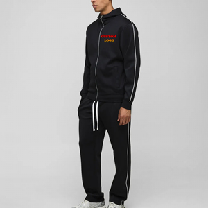 Conjunto de Dos Piezas de Ropa Urbana Personalizada, Sudadera con Capucha y Pantalones Anchos de Felpa de Algodón, Unisex, Talla Grande, con Rayas Blancas - Product Image 4