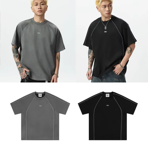 Camiseta Deportiva de Manga Corta para Hombre, Secado Rápido, Corte Regular, Cuello Redondo, Color Sólido, Tejido de Poliéster, Negro y Gris - Product Image 2