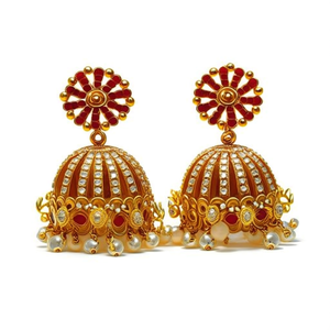Ruby Chakra Small Jhumkis-Trendy Ethnic Flower Earrings with Diamond and Pearl Accents - Product Image 2