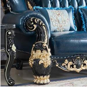 Juego de Sofá Cama de Lujo Plaza, Azul Real con Detalles Dorados, Madera de Caoba Tallada, Relleno de Esponja, Muebles Clásicos Franceses para Sala de Estar - Product Image 6