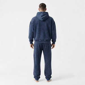 Conjunto de Sudadera con Capucha y Pantalones de Chándal para Hombre, Casual, Oversize, con Cremallera Completa, Lavado Ácido, Bolsillo Canguro, Hombro Caído y Cordón Ajustable - Product Image 3