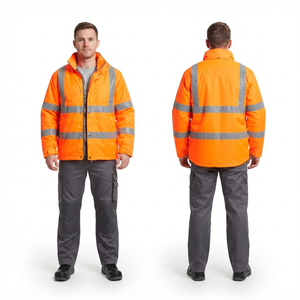 เสื้อแจ็คเก็ตสะท้อนแสงสำหรับผู้ชาย สีส้ม โพลีเอสเตอร์ ชุดทำงาน - Product Image 2