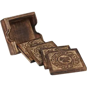 Embellished wooden coasters for drinks home decoration dining table pace mats for drinks coffee tea bee wine antique style mat