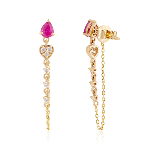 Pendientes Minimalistas y Elegantes con Diseño Nuevo, Rubí y Diamante, Cadena de Oro Amarillo Real de 14K, Piedra de Nacimiento de Julio, Joyería con Piedras Preciosas Personalizadas - Product Image 5
