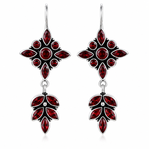 Wholesale <b>Red</b> Crystal Dangle Drop <b>Earrings</b> | Floral Leaf Statement Jewelry | Boho Ethnic Fashion <b>Earrings</b> - Product Image 1