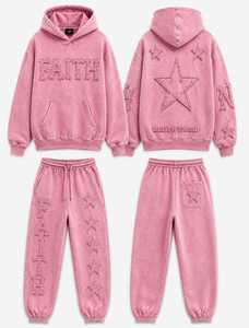 Faith Vintage Embroidery Winter Solid Hip Hop Fleece Hoodie Set Oversized Street Wear Tracksuit Believe <b>Yourself</b> Embroidered - Product Image 1