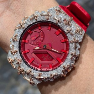 Reloj de Cuarzo Rojo con Incrustaciones de Moissanita, Bisel Analógico Digital con Doble Pantalla, Correa de Goma Unisex de 20 mm, Resistente al Agua 3 Bar para Niños - Product Image 5