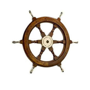 24 Inch Wooden Ship Steering Wheel <b>Pirate</b> Nautical Brass Handle Ship Wall Home Decor Boat Wheel Vintage - Product Image 1