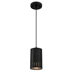 Luminaire suspendu mini en métal noir mat de qualité supérieure avec abat-jour perforé pour îlot de cuisine et salle à manger - Product Image 1