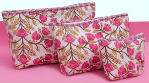 Wholesale Portable Foldable Quilted Cotton Cosmetic Bag Set Floral <b>Makeup</b> Pouch Travel Toiletry Organizer Zipper Bathroom - Product Image 2