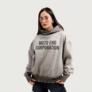 Sweat-shirt à capuche surdimensionné pour homme Moto End Corporation, en coton, style streetwear, gris, imprimé sur le devant, coupe classique, pour l'automne - Product Image 5