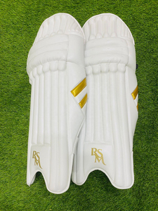 <b>Cricket</b> Batting Pads Leg Guards <b>White</b> Gold Royal Style Padded Leather Buckle Closure for Match Training 12+ Years - Product Image 2