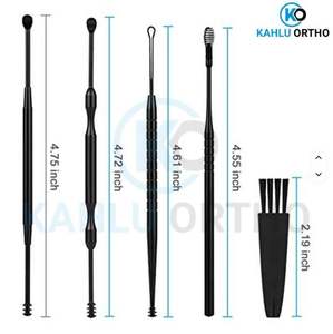 Juego de 5 Herramientas para Limpieza de Cera de Oídos, Cuchara Giratoria para Oídos, Juego de Cucharas de Doble Punta en Color Negro de KAHLU ORTHOPEDIC - Product Image 2