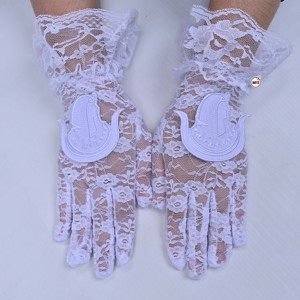 Gants en dentelle blancs tendance pour femmes, vente en gros, avec logo brodé, gants en dentelle à doigts complets pour dames - Product Image 1