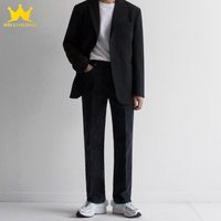 Veste formelle pour homme, coupe ample, simple boutonnage, résistante à l'usure, col rabattu, couleur unie, tendance