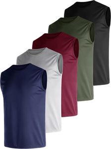 New Men's Sleeveless Tank Top O-Neck Solid Color Quick Dry Knitted Sport Wear Casual Fitness Shirt in Navy Gray Red Green Black - Product Image 2