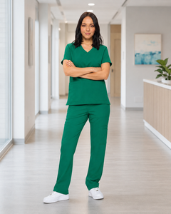 Ensemble de tenue médicale unisexe : Haut à col en V et manches courtes, pantalon jogger en tissu extensible avec détection d'aiguilles, pour usage hospitalier, en polyester - Product Image 4