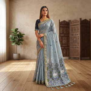 Sari en coton de qualité supérieure pour mariage et occasions spéciales, provenant d'un fournisseur et exportateur indien, disponible au prix de gros. - Product Image 3