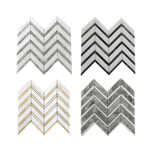 Carrelage en mosaïque de marbre moderne Chevron noir et blanc poli irrégulier résistant à l'eau design graphique pour mur intérieur de salle de bain - Product Image 1