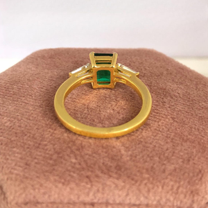 Green <b>Sapphire</b> Emerald Cut Moissanite <b>Ring</b> Tapered Baguette Side Stone Yellow Gold Engagement <b>Ring</b> 10K Solid Gold <b>Ring</b> <b>For</b> <b>Women</b> - Product Image 5