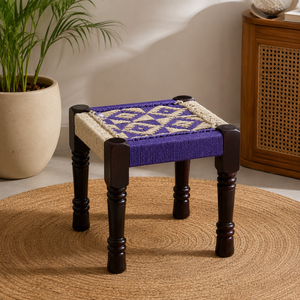 Handwoven Wooden Rope <b>Stool</b> | Modern Handmade Cotton Woven <b>Seat</b> Ottoman | Rustic Kitchen Living Room Dining Home Furniture - Product Image 1