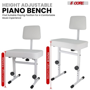 5 Core Piano <b>Bench</b> 3" <b>Padded</b> Cushioned Stool w Backrest Heavy Duty Musician Chair Height Adjustable - Product Image 6
