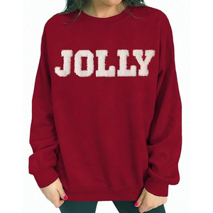 Custom Light Blue Christmas Sweatshirt Script Letter Puff Printed Pullover Winter Oversized Regular Fit <b>Tops</b> for Women - Product Image 5