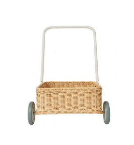 Chariot à jouets en rotin tressé pour enfants avec quatre roues et poignée de traction, chariot de rangement en rotin naturel fait main pour les jouets des enfants, chambre d'enfant - Product Image 3