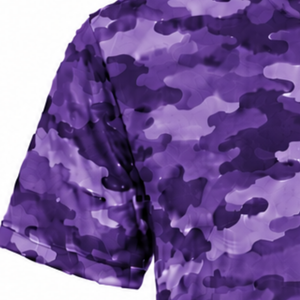 T-shirt camouflage violet pour hommes, manches courtes, col rond, imprimé camouflage, entraînement athlétique, fitness, performance sportive - Product Image 3