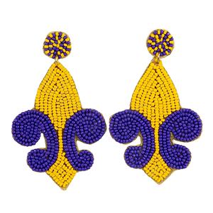 Boucles d'oreilles en perles Fleur De Lis faites à la main dans les couleurs de l'équipe Game Day Sports Fans Style Girls Tailgating Team Spirit Jewelry - Product Image 1