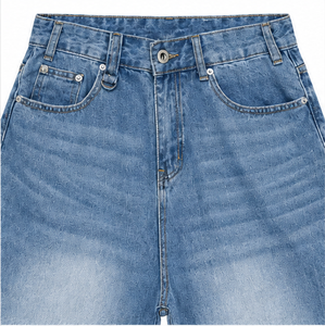 <b>Men's</b> Light Wash Denim Shorts <b>Wide</b> <b>Leg</b> Casual Summer Three Quarter <b>Jeans</b> Button - Product Image 4