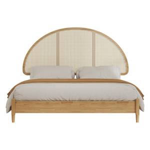 Premium Solid Teak Wood Rattan <b>Bed</b> Frame with Arched Headboard - Product Image 1