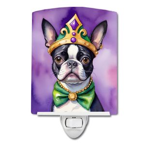 Certifié UL Boston Terrier King Mardi Gras Veilleuse en céramique compacte 6x4x3 multicolore pour chambre à coucher salle de bain couloir cuisine - Product Image 1