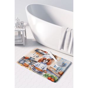 Cavalier Spaniel Chef Tapis de cuisine en mousse à mémoire de forme Lavable en machine Coussin anti-fatigue Confort Tapis de bain Design pouf élégant - Product Image 3