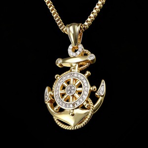 สร้อยคอจี้รูปสมอเรือและพวงมาลัยเรือเงินแท้ 925 สไตล์ฮิปฮอปสุดเทรนดี้ สำหรับคนรักแฟชั่นยุโรป - Product Image 1