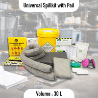 Kit anti-déversement universel 30L avec seau |   Kit de contrôle des déversements industriels pour l'huile, l'eau et les produits chimiques absorbants