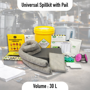 Kit Universal para Derrames de 30L con Cubeta |   Kit de Control de Derrames Industriales para Aceite, Agua y Productos Químicos Absorbentes - Product Image 2