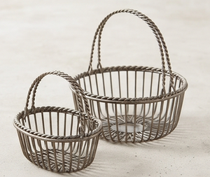Artisanal Oval <b>Metal</b> Wire <b>Storage</b> <b>Basket</b> With Handle Rustic Minimalist Design Multi Purpose Neatening Container - Product Image 4