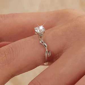 Bague Feuille en Moissanite Ronde 4MM Inspirée des Branches d'Arbre, en Argent 925 Original, Cadeau d'Anniversaire ou de Fête pour Petite Amie - Product Image 2