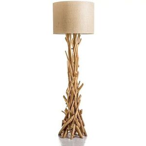 Lámpara de pie moderna de madera flotante natural con pantalla cilíndrica beige, hecha en Vietnam - Product Image 2