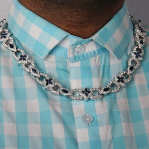 Collier chaîne à maillons en argent sterling 925 de luxe de 20 pouces 16 mm avec saphir bleu et moissanite |   Bijoux Statement VVS D Color Iced Out - Product Image 6