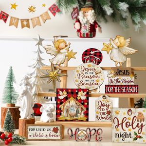 Set Decorazioni Natalizie per Vassoio a Tre Livelli Stile Rustico, Decorazioni Invernali per Feste, Insegne in Legno con Pupazzo di Neve, Fiocchi di Neve e Camion per Feste di Natale - Product Image 1