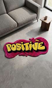 Alfombra de área premium con tipografía positiva, hecha a mano, diseño de letras en rosa y amarillo, para sala de estar, dormitorio, tapete para el suelo. - Product Image 5