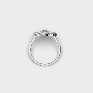 Bague de fiançailles en or blanc avec diamant rond taille brillant, sertissage pavé, forme fleur, bijoux fins classiques pour femme - Product Image 3